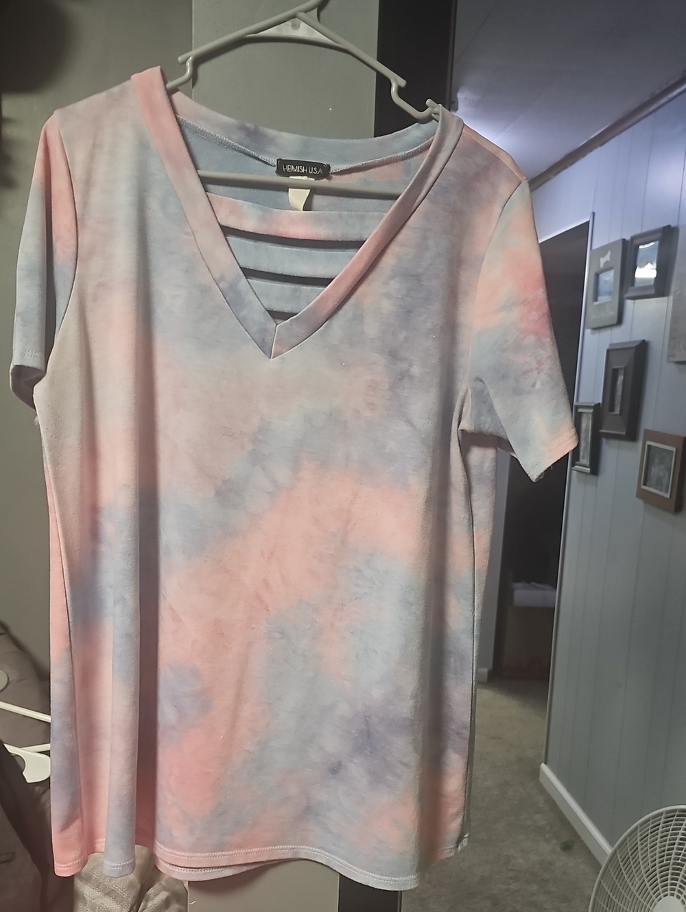 Hannah Pastel Pink & Light Blue Tie-Dye V-Neck Short Sleeve Tee